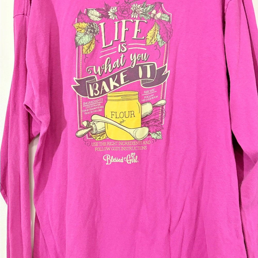Gildan Pink Long Sleeve Tee Casual Cotton Blend - Picture 7 of 7